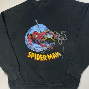 Vintage 1989 Screen Stars Spider-Man Black Crewneck Sweater - Sz L (fits M-L)
